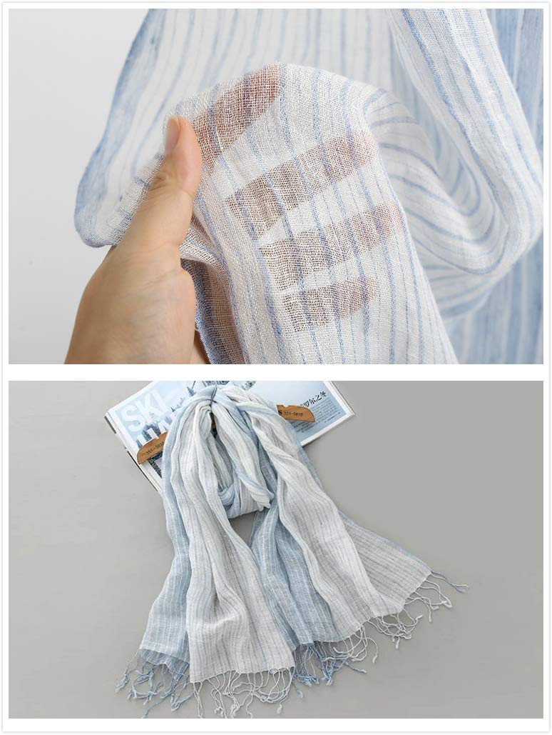 Jeelow Scarf/Shawl/Wrap 100% Linen Scarves For Men And Women (Blue Stripes) - Image 2
